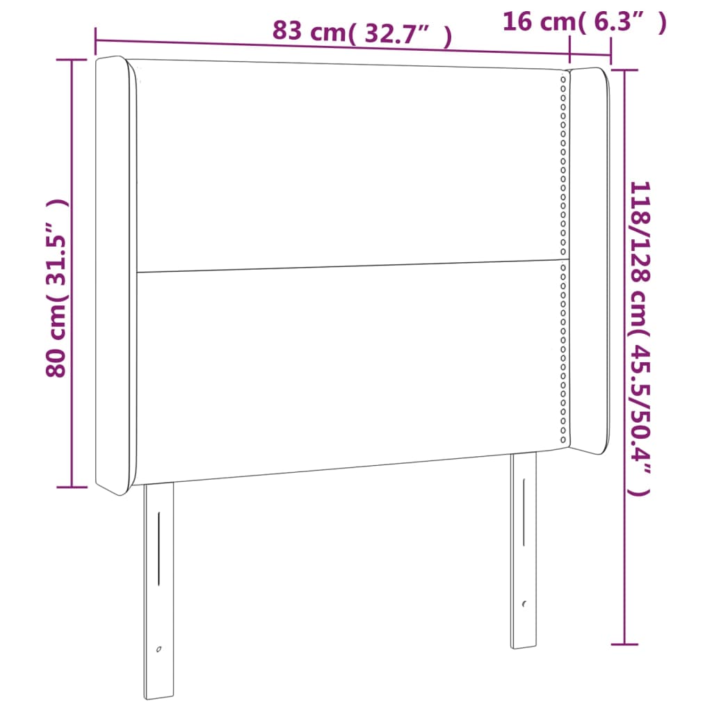 Hoofdbord met randen 83x16x118/128 cm stof donkergrijs