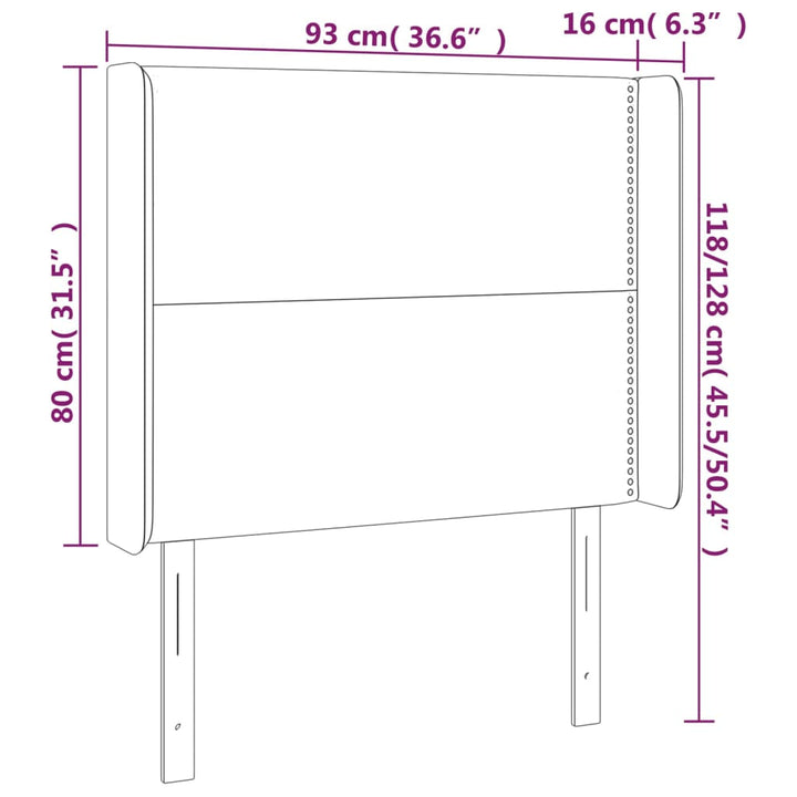 Hoofdbord met randen 93x16x118/128 cm stof lichtgrijs