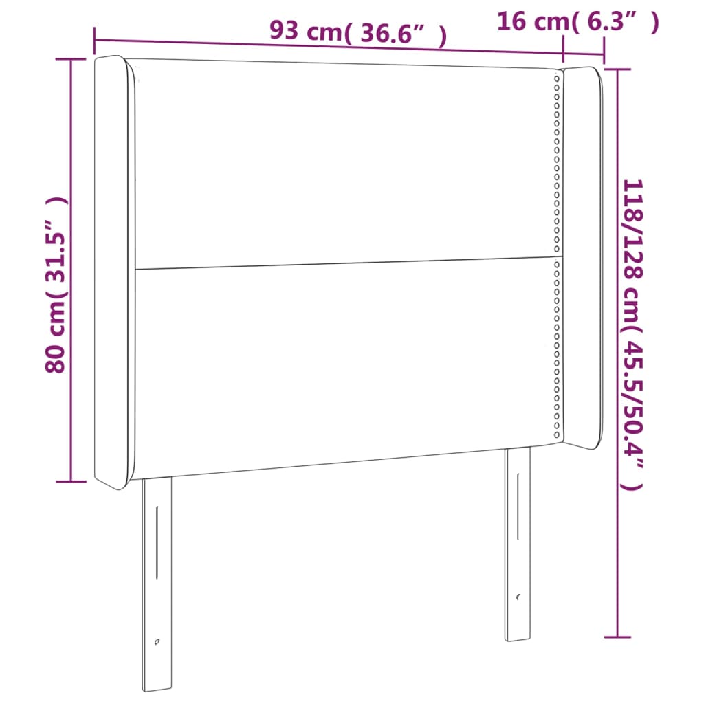 Hoofdbord met randen 93x16x118/128 cm stof donkergrijs