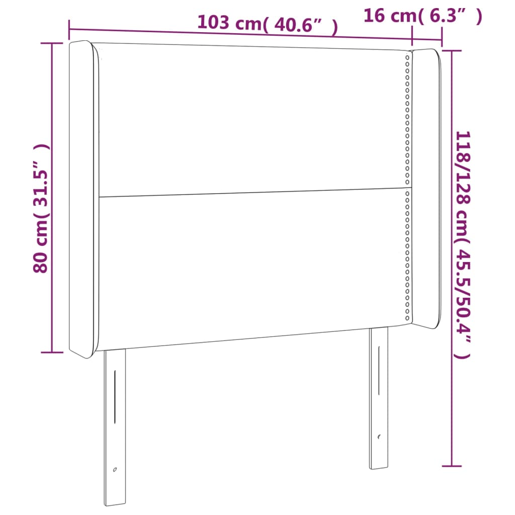 Hoofdbord met randen 103x16x118/128 cm stof lichtgrijs