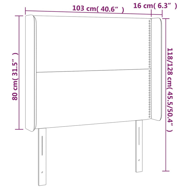 Hoofdbord met randen 103x16x118/128 cm stof lichtgrijs