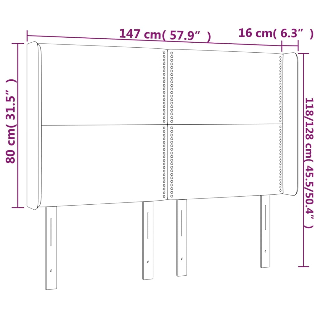 Hoofdbord met randen 147x16x118/128 cm stof lichtgrijs