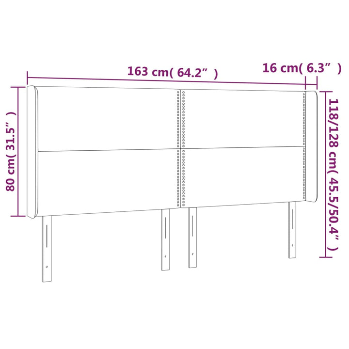 Hoofdbord met randen 163x16x118/128 cm stof lichtgrijs