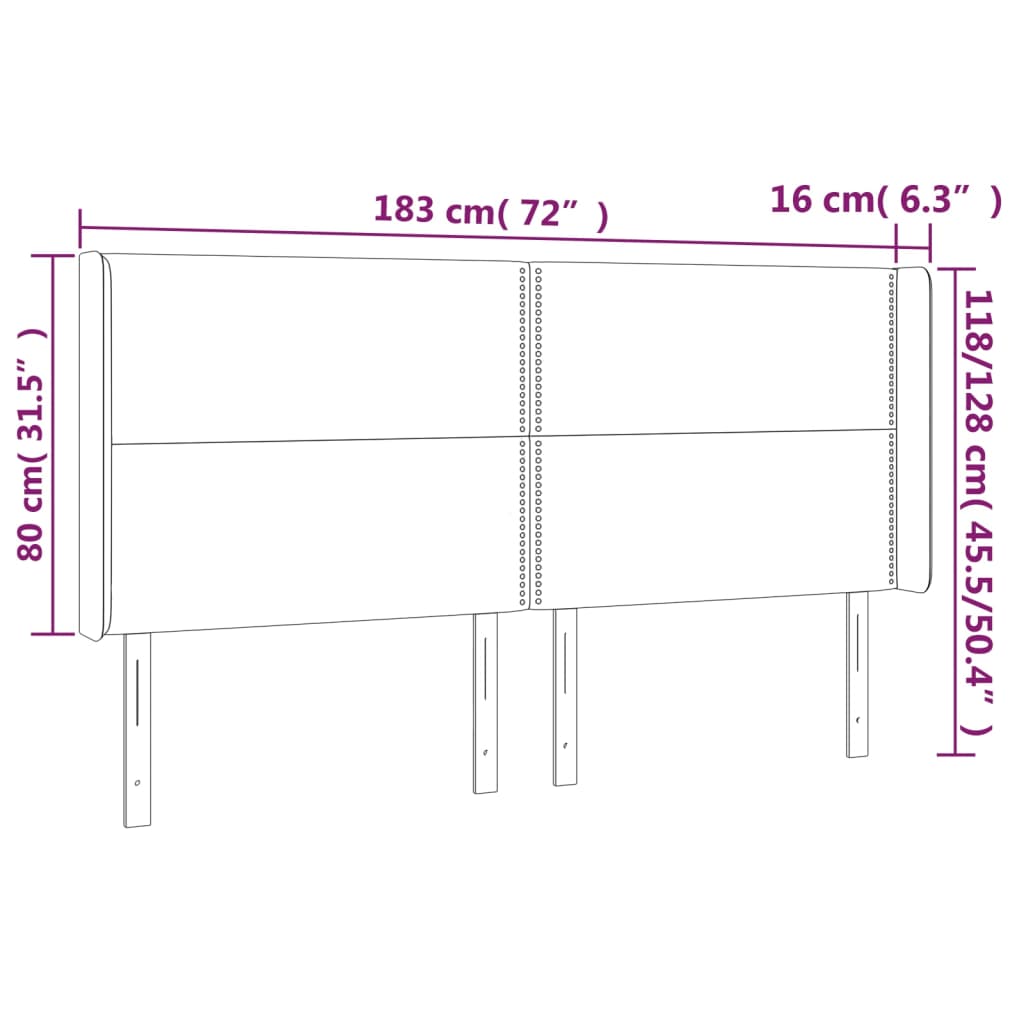 Hoofdbord met randen 183x16x118/128 cm stof donkergrijs