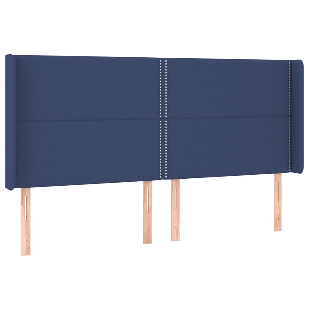 Hoofdbord met randen 203x16x118/128 cm stof blauw