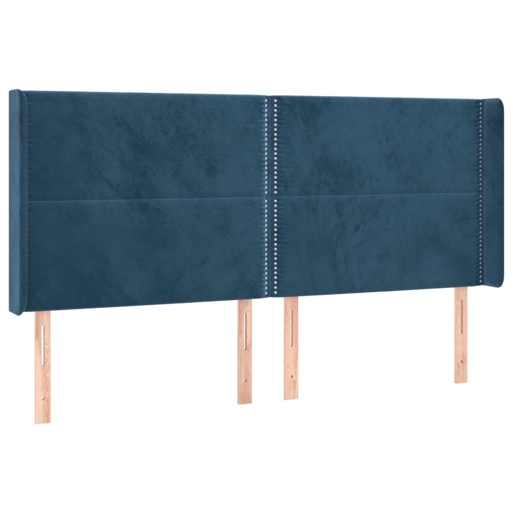 Hoofdbord met randen 203x16x118/128 cm fluweel donkerblauw