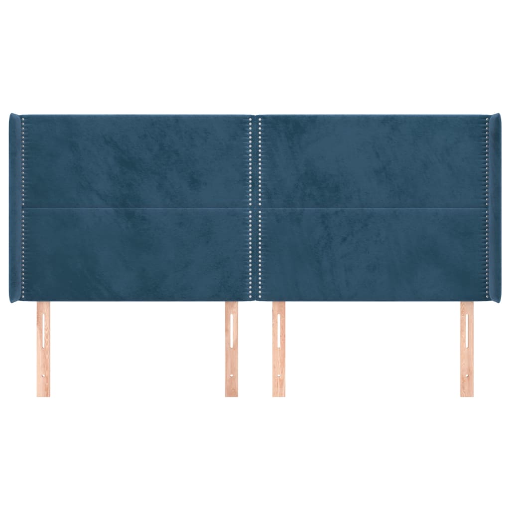 Hoofdbord met randen 203x16x118/128 cm fluweel donkerblauw