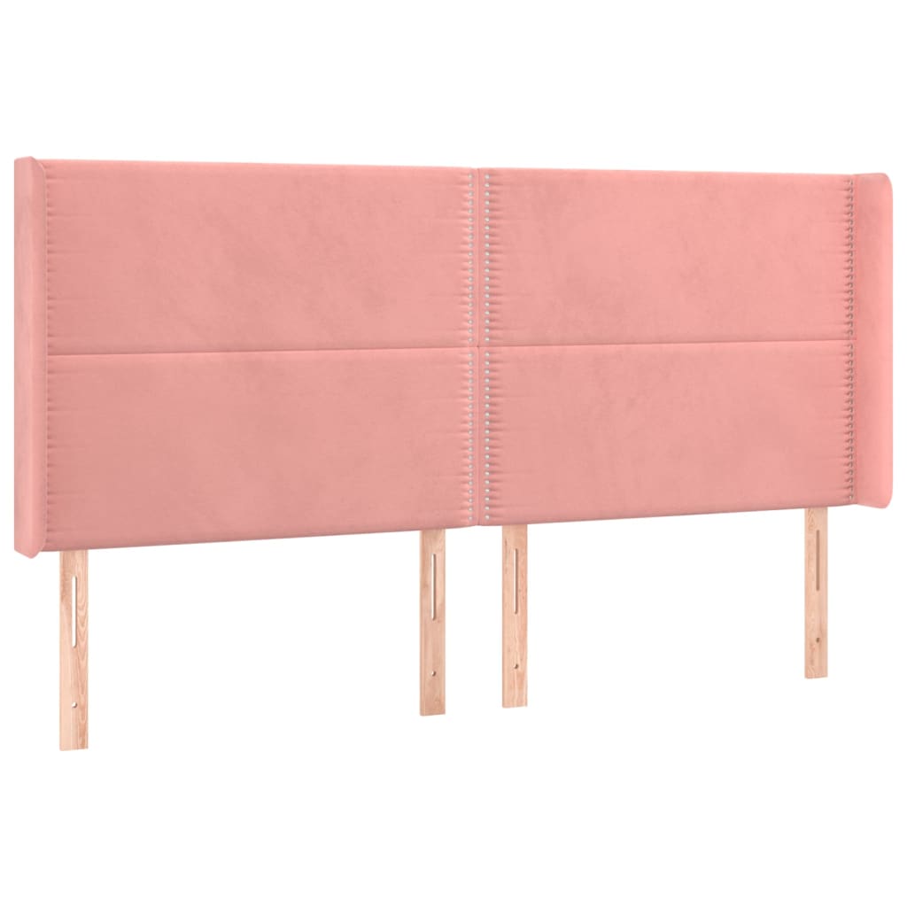 Hoofdbord met randen 203x16x118/128 cm fluweel roze