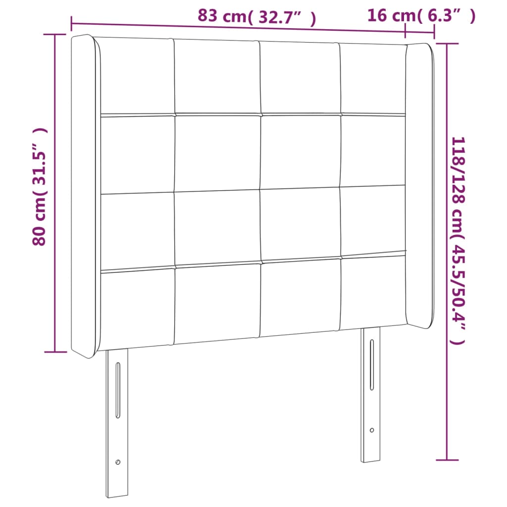 Hoofdbord met randen 83x16x118/128 cm stof lichtgrijs