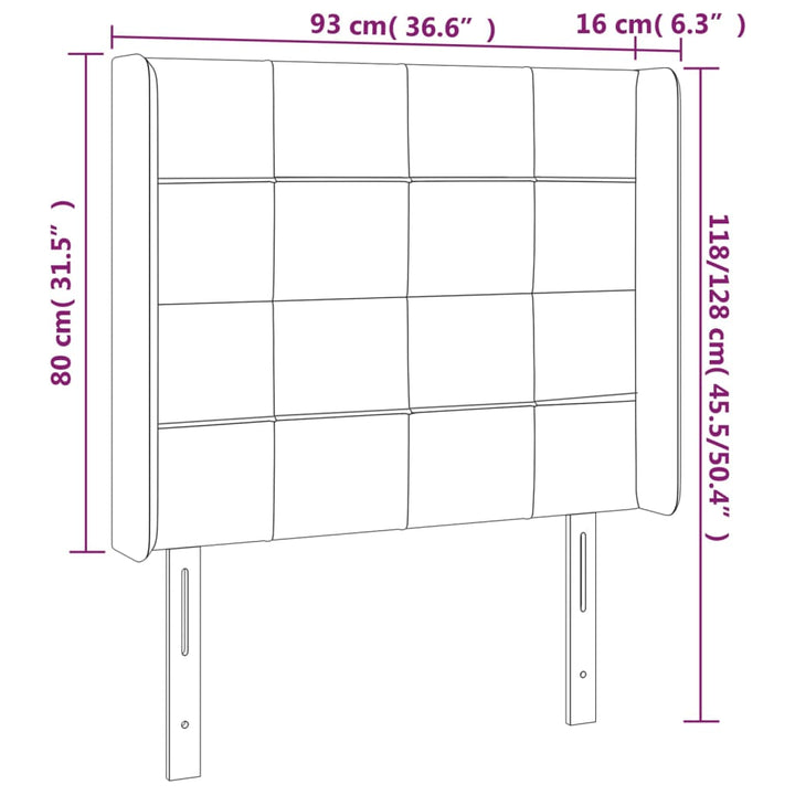 Hoofdbord met randen 93x16x118/128 cm stof donkergrijs