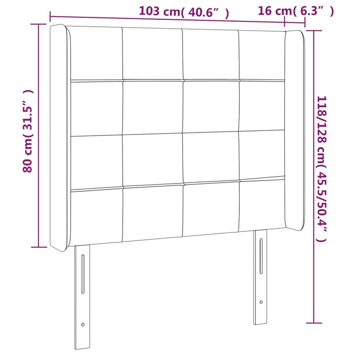 Hoofdbord met randen 103x16x118/128 cm stof donkergrijs