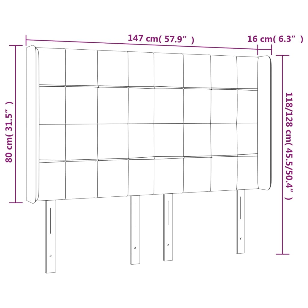 Hoofdbord met randen 147x16x118/128 cm stof lichtgrijs