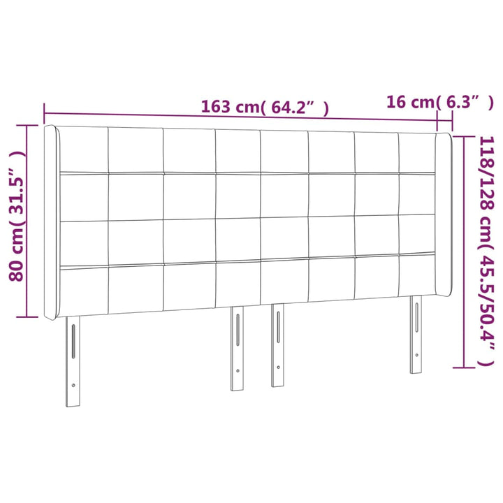 Hoofdbord met randen 163x16x118/128 cm stof lichtgrijs