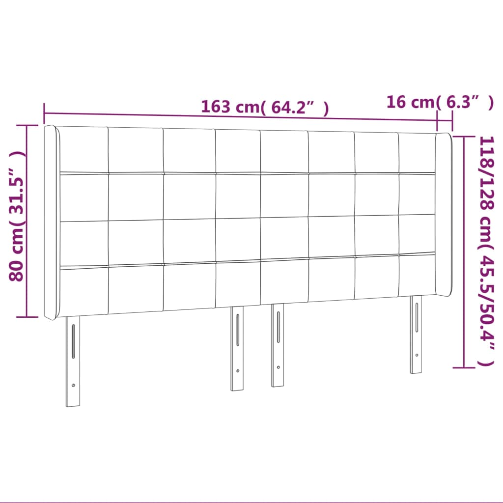 Hoofdbord met randen 163x16x118/128 cm stof zwart