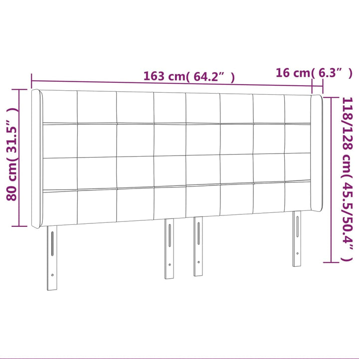 Hoofdbord met randen 163x16x118/128 cm stof zwart