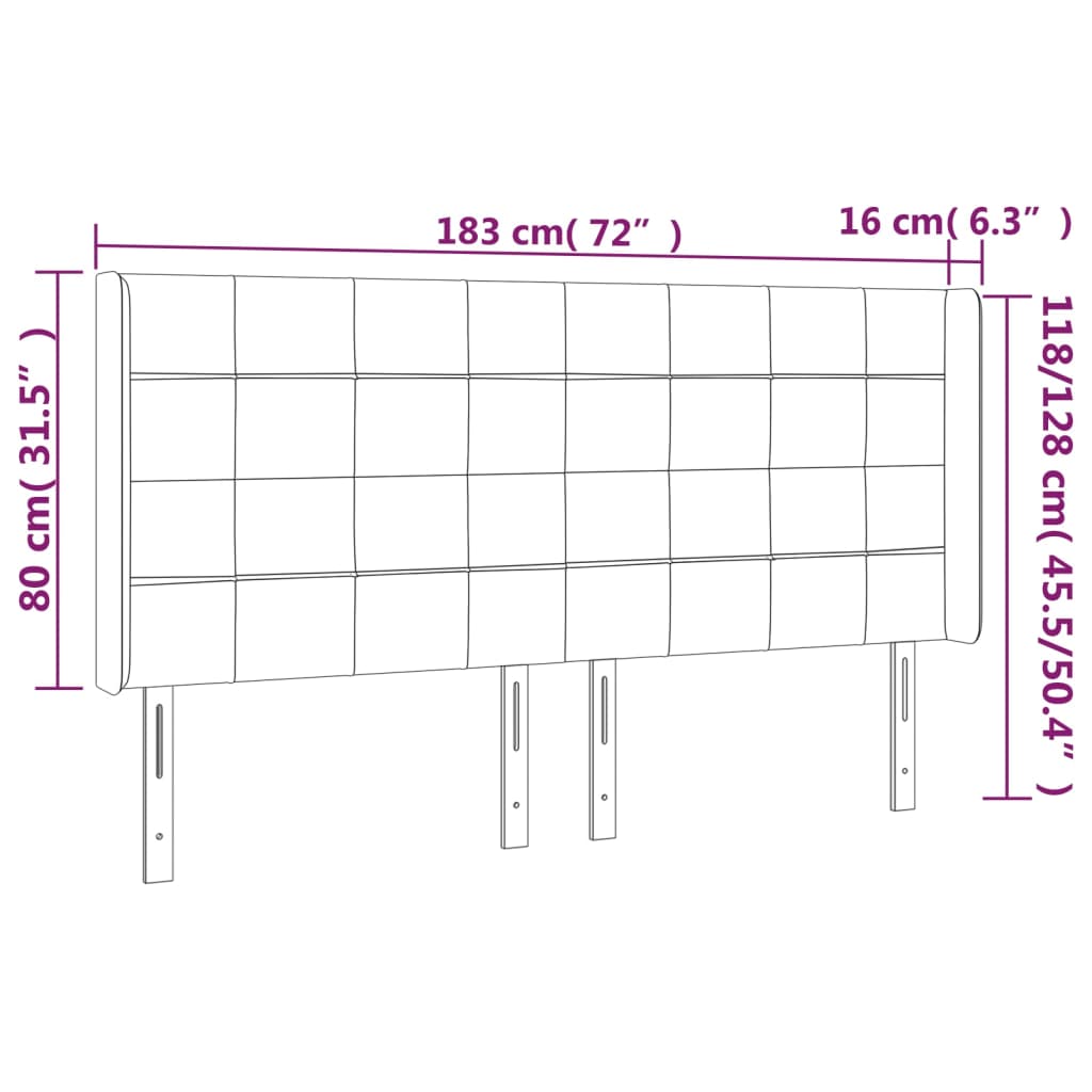 Hoofdbord met randen 183x16x118/128 cm stof lichtgrijs