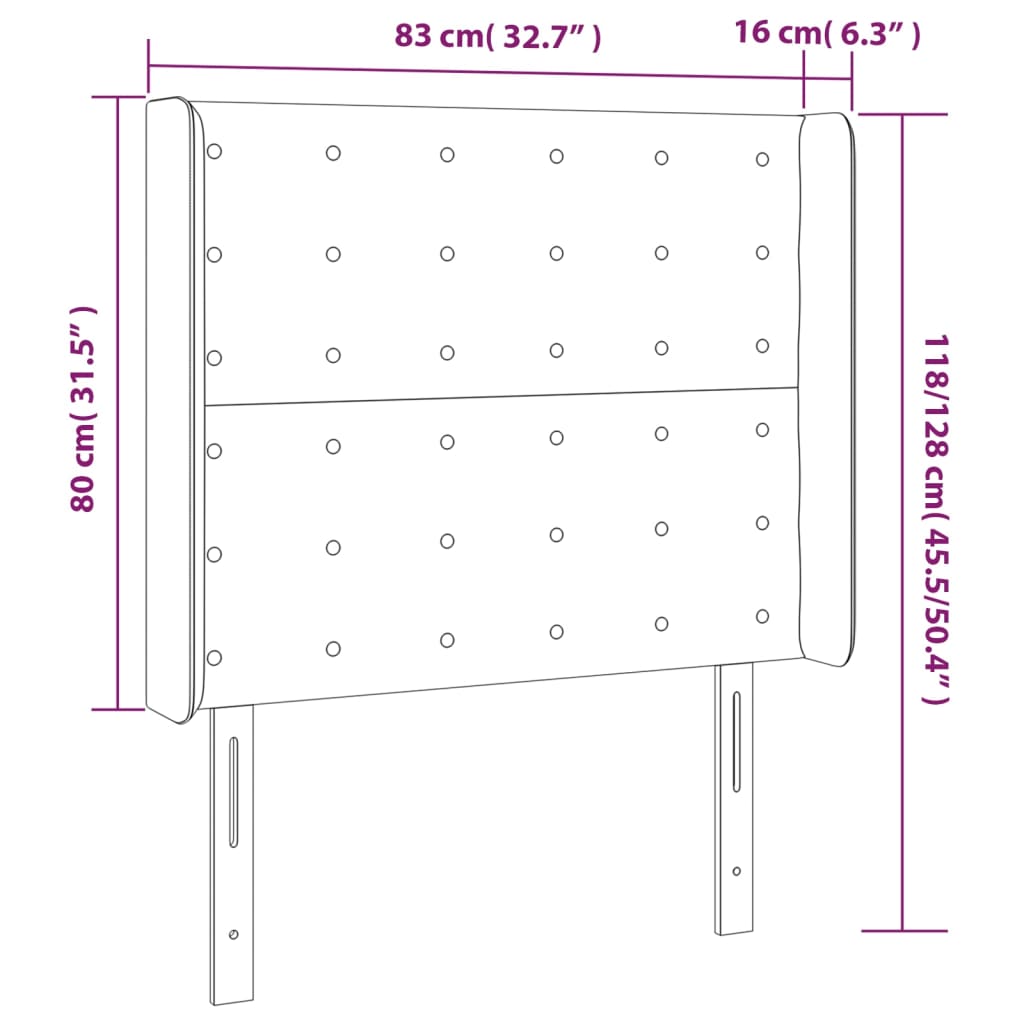 Hoofdbord met randen 83x16x118/128 cm kunstleer wit