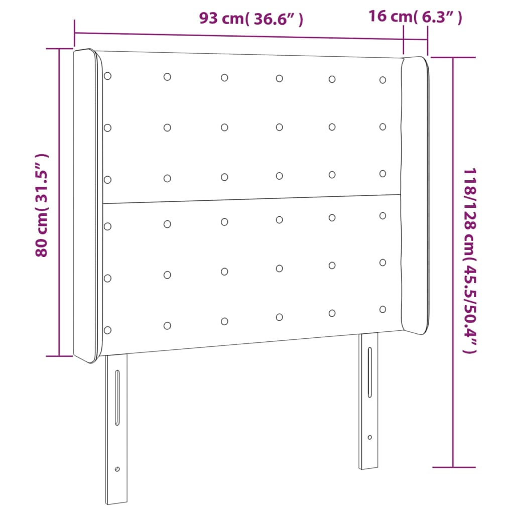 Hoofdbord met randen 93x16x118/128 cm kunstleer zwart