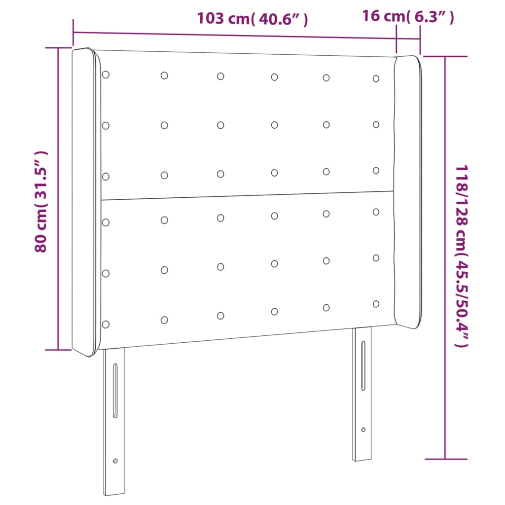 Hoofdbord met randen 103x16x118/128 cm kunstleer zwart