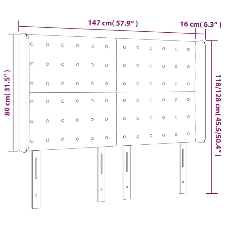 Hoofdbord met randen 147x16x118/128 cm kunstleer zwart