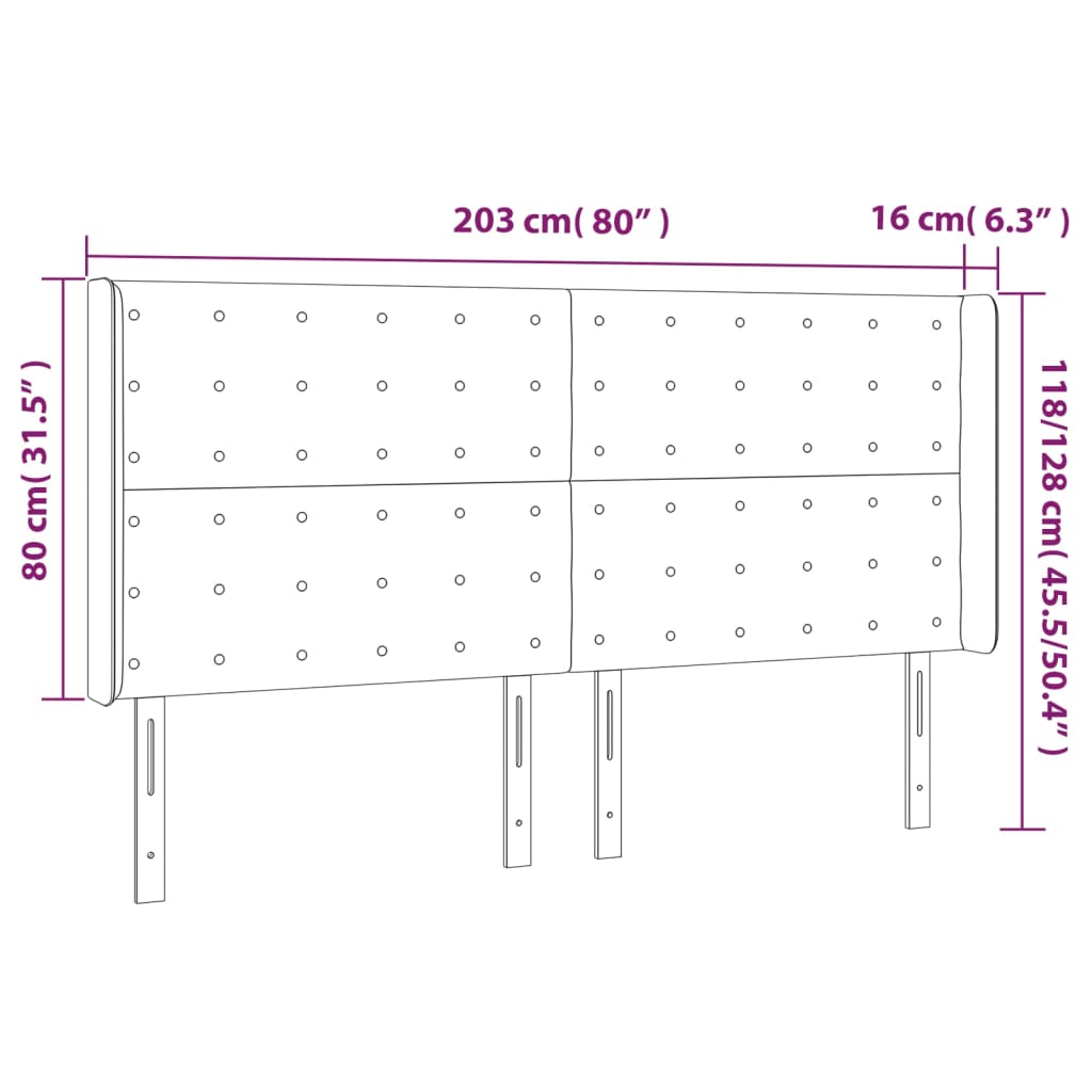 Hoofdbord met randen 203x16x118/128 cm kunstleer wit