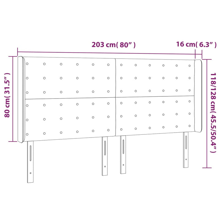 Hoofdbord met randen 203x16x118/128 cm kunstleer grijs