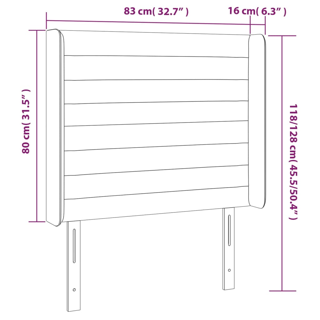 Hoofdbord met randen 83x16x118/128 cm stof lichtgrijs