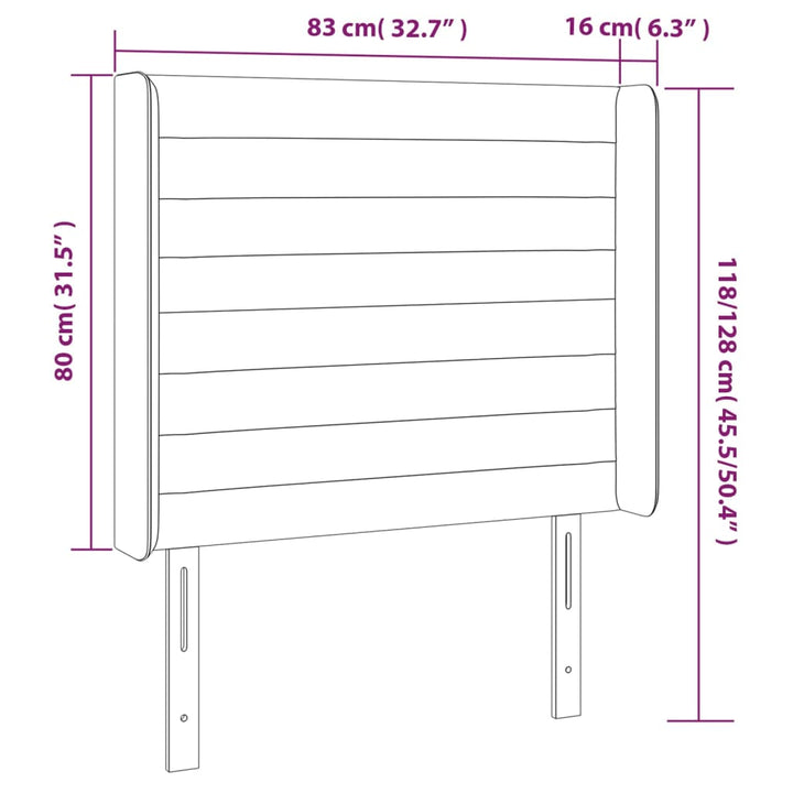 Hoofdbord met randen 83x16x118/128 cm stof lichtgrijs