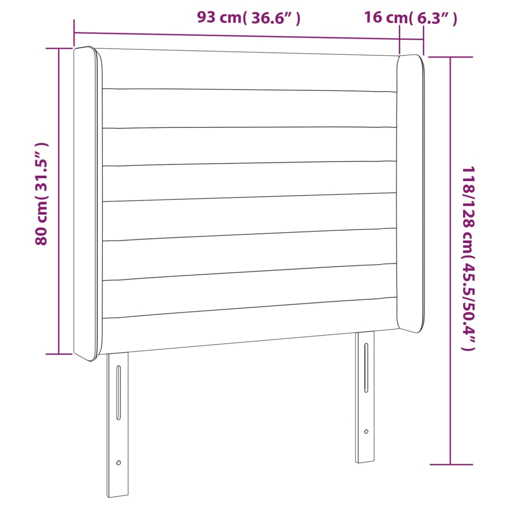 Hoofdbord met randen 93x16x118/128 cm stof lichtgrijs