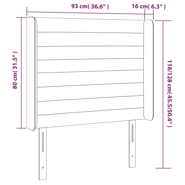 Hoofdbord met randen 93x16x118/128 cm stof lichtgrijs