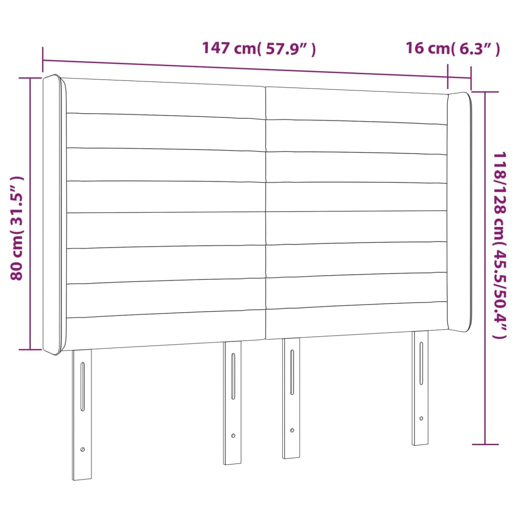 Hoofdbord met randen 147x16x118/128 cm stof donkerbruin