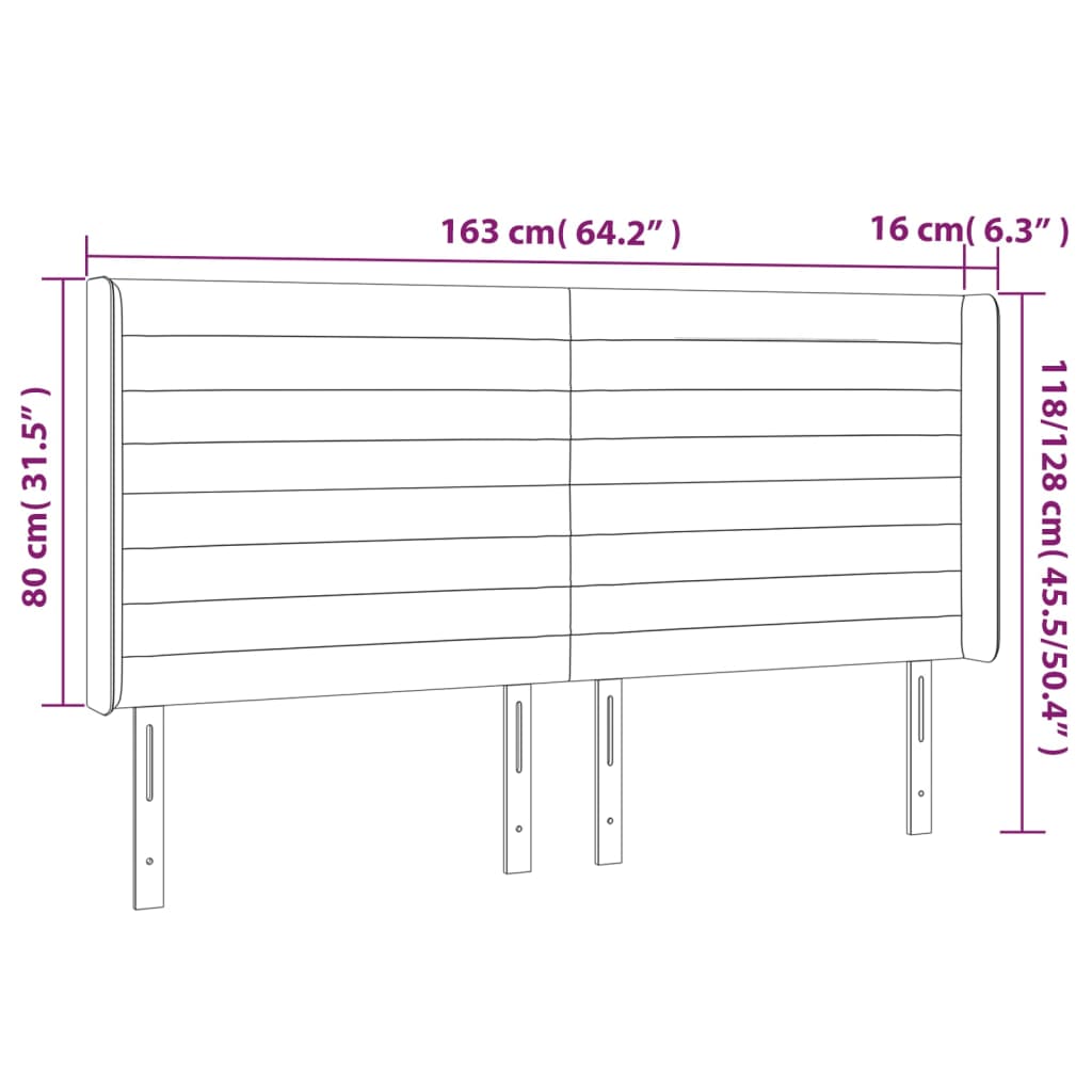 Hoofdbord met randen 163x16x118/128 cm stof lichtgrijs