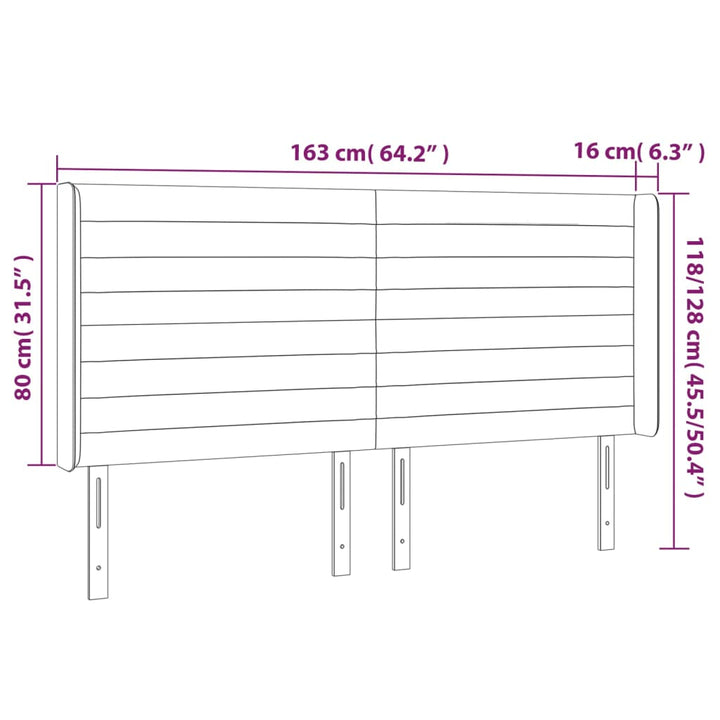 Hoofdbord met randen 163x16x118/128 cm stof lichtgrijs