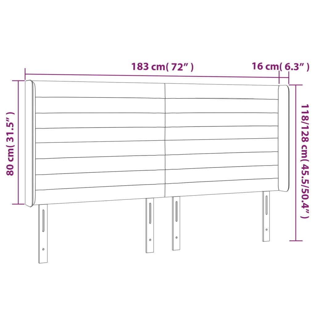 Hoofdbord met randen 183x16x118/128 cm stof lichtgrijs