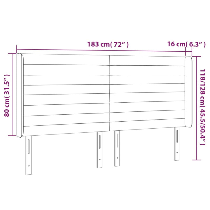 Hoofdbord met randen 183x16x118/128 cm stof lichtgrijs