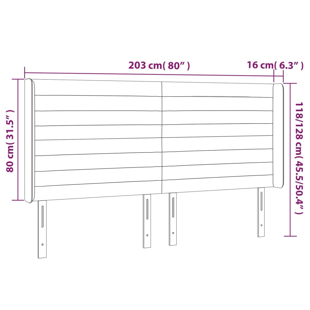 Hoofdbord met randen 203x16x118/128 cm stof lichtgrijs