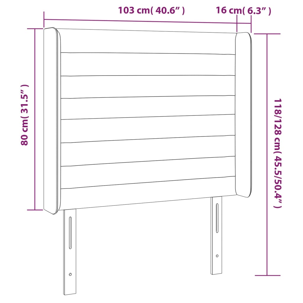 Hoofdbord met randen 103x16x118/128 cm fluweel donkergrijs