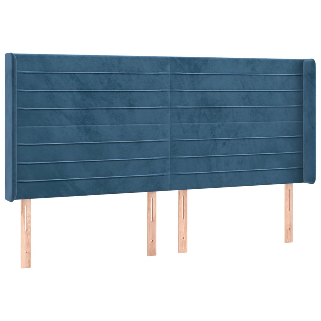 Hoofdbord met randen 203x16x118/128 cm fluweel donkerblauw