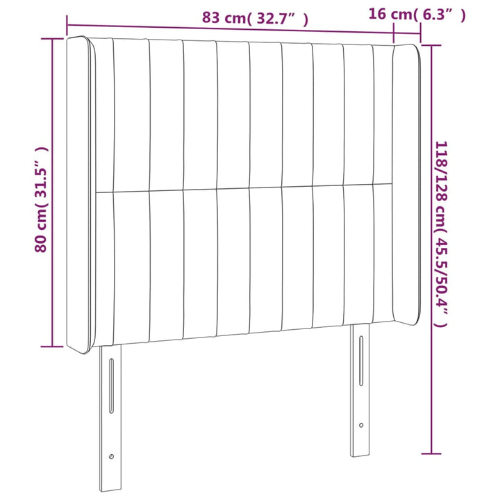 Hoofdbord met randen 83x16x118/128 cm stof donkergrijs