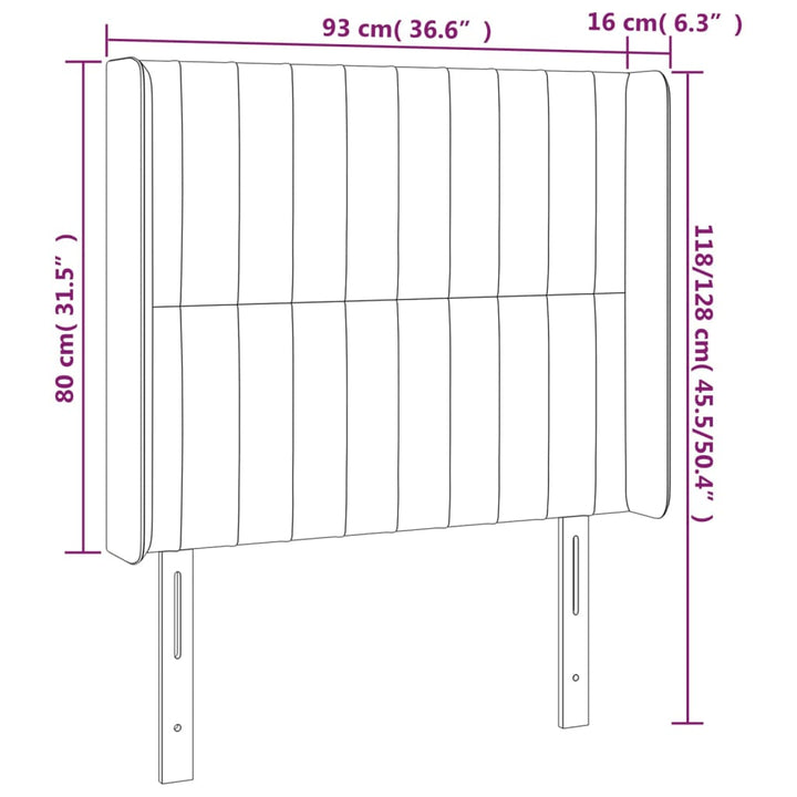 Hoofdbord met randen 93x16x118/128 cm stof lichtgrijs