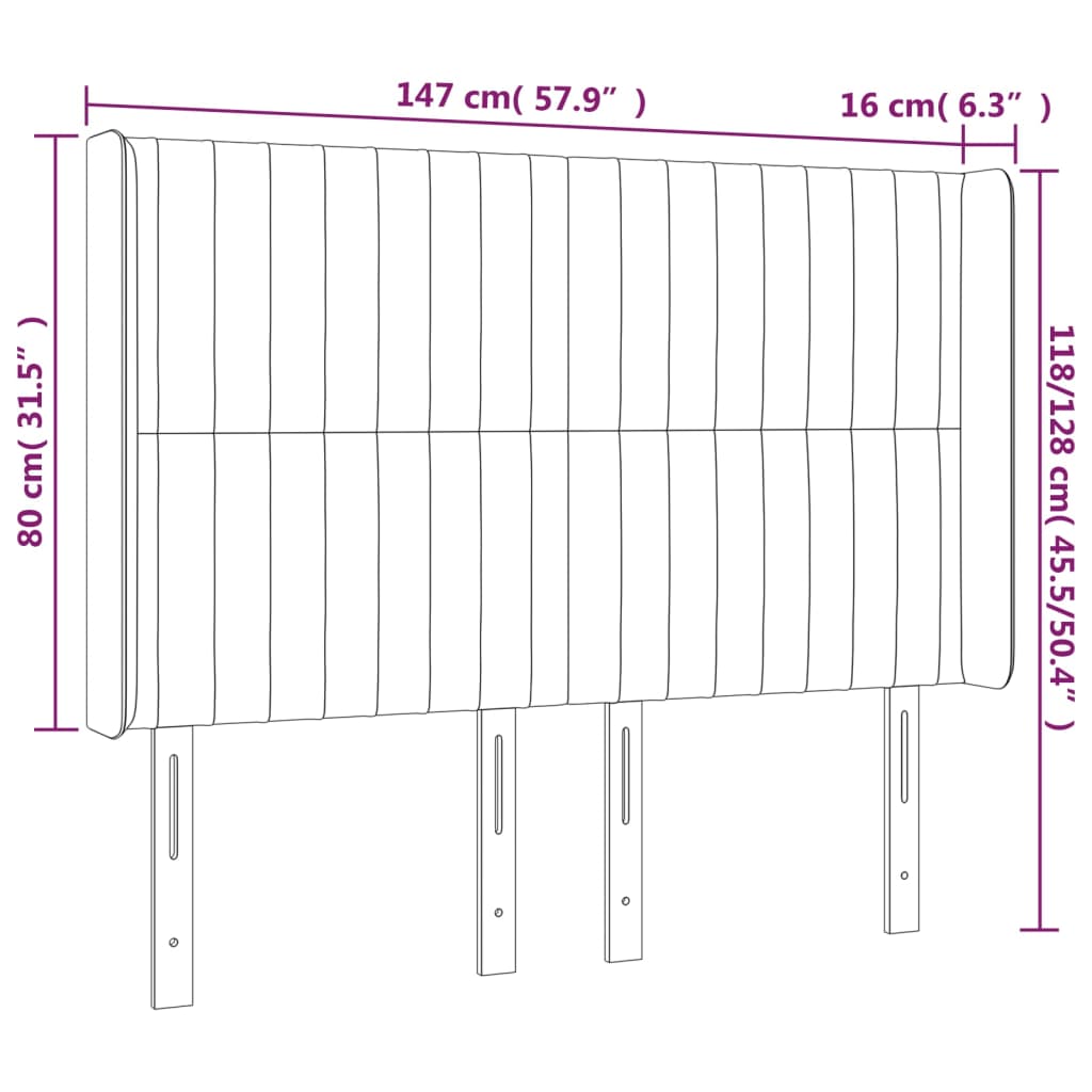 Hoofdbord met randen 147x16x118/128 cm stof donkergrijs