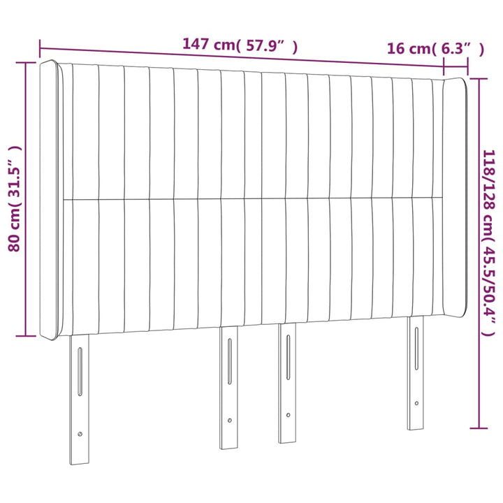 Hoofdbord met randen 147x16x118/128 cm stof donkergrijs