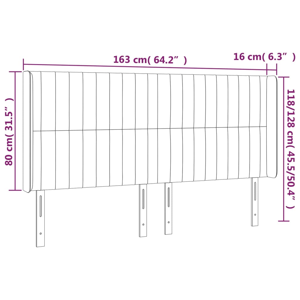 Hoofdbord met randen 163x16x118/128 cm stof lichtgrijs