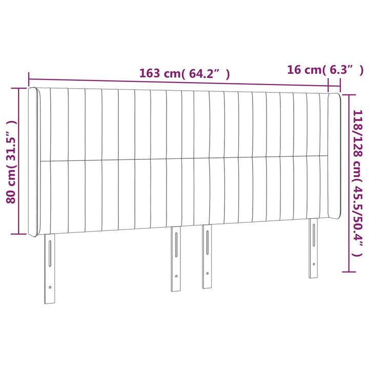 Hoofdbord met randen 163x16x118/128 cm stof lichtgrijs