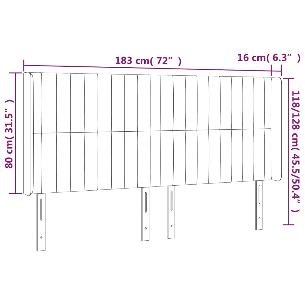 Hoofdbord met randen 183x16x118/128 cm stof donkergrijs