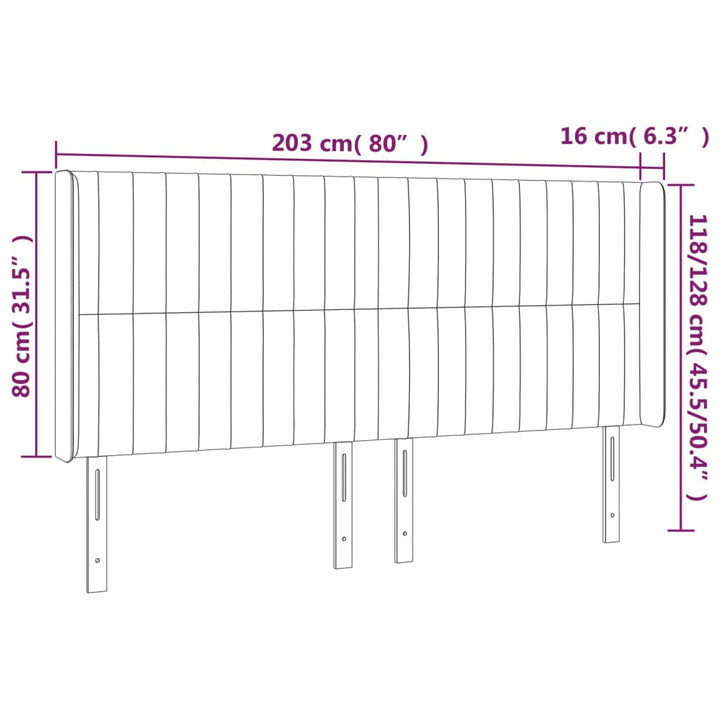 Hoofdbord met randen 203x16x118/128 cm stof donkergrijs