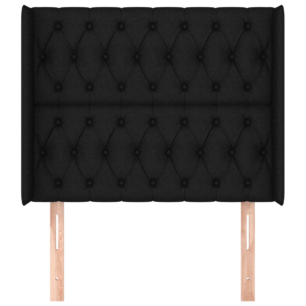 Hoofdbord met randen 93x16x118/128 cm stof zwart