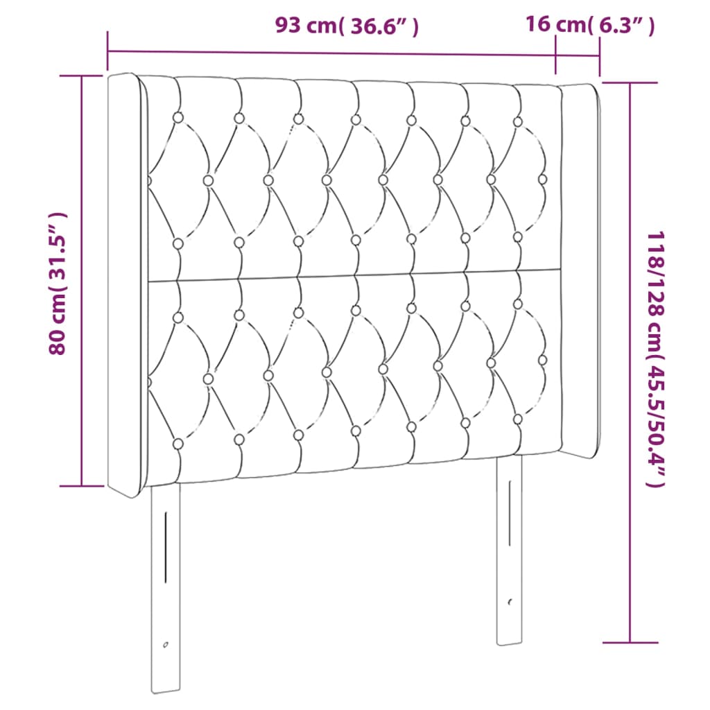 Hoofdbord met randen 93x16x118/128 cm stof blauw