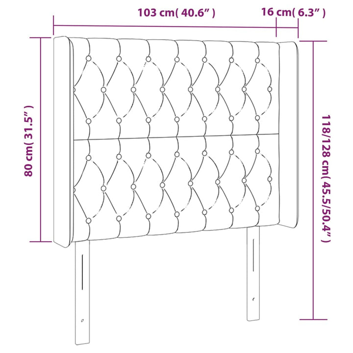 Hoofdbord met randen 103x16x118/128 cm stof lichtgrijs