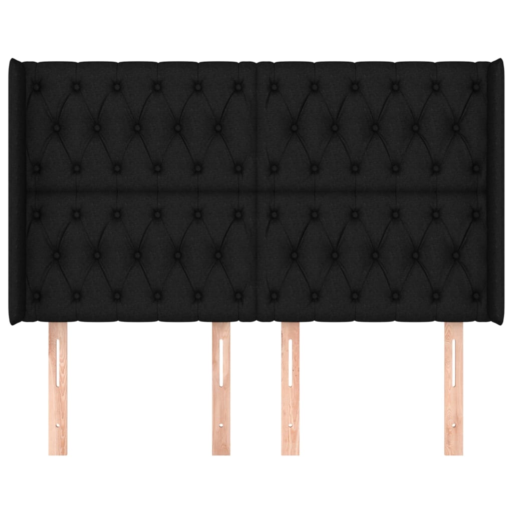 Hoofdbord met randen 147x16x118/128 cm stof zwart